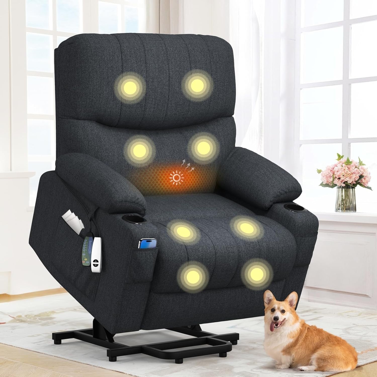 Electric Lift Recliner Chair Massage Heat Oversized w/ USB Type-C Footrest