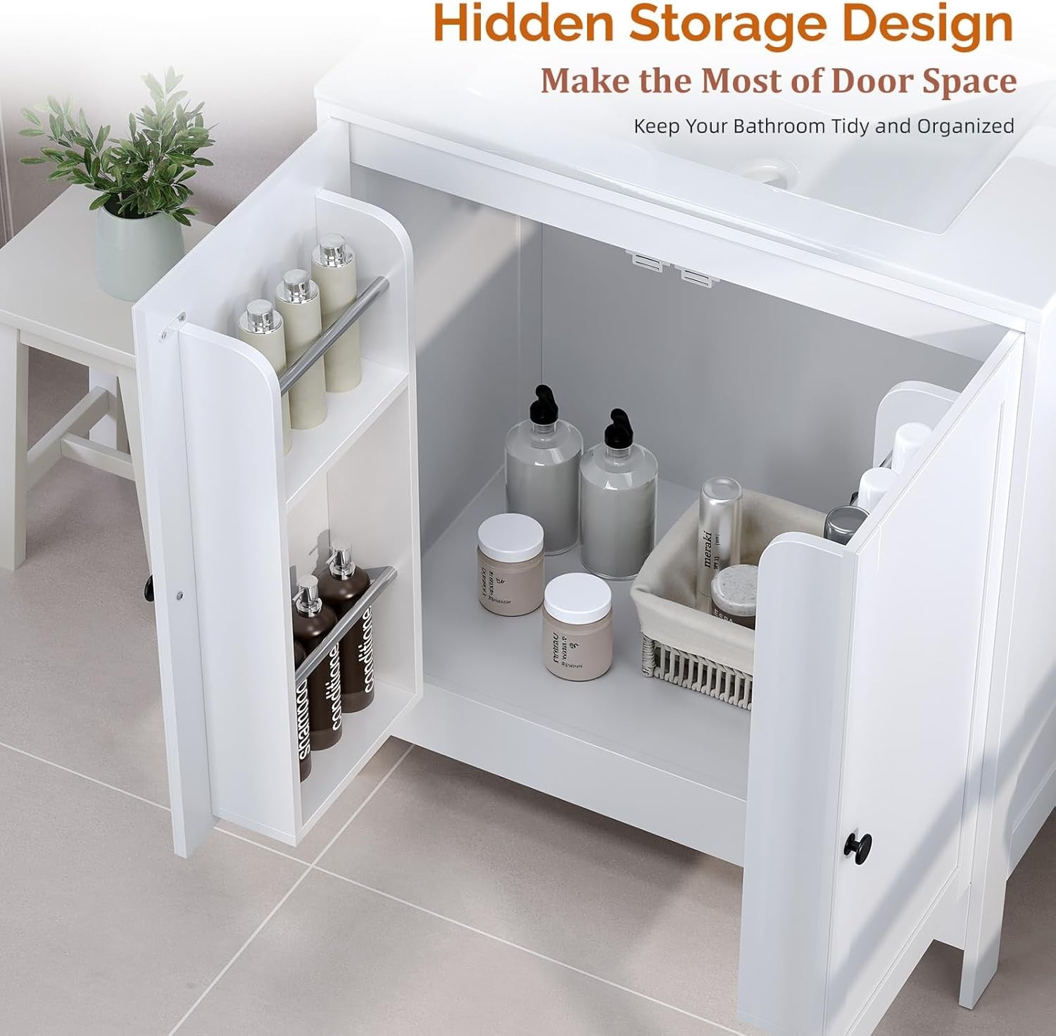 Large White Under Sink Bathroom Cabinet | 61x45x85cm Wooden Storage Unit