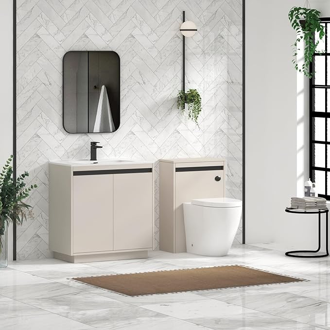 800mm Beige Floor Standing Vanity Unit with Basin Sink 2 Door Bathroom Cabinet
