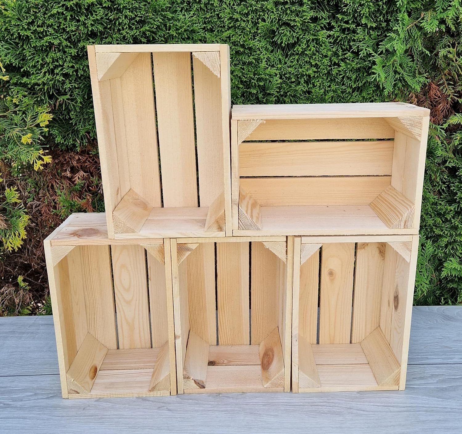 2-Piece Natural Wood Storage Crates Organizer 30x20x15cm Durable