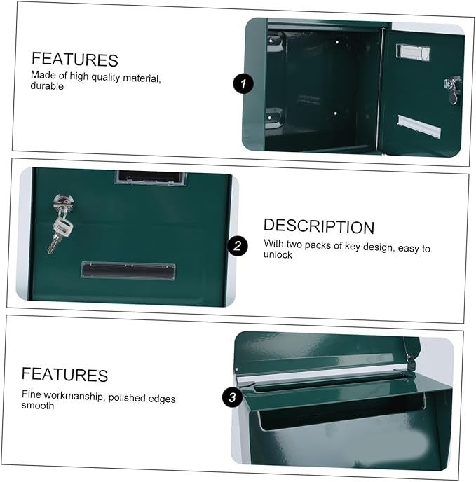 Lockable Green Metal Wall Mount Mailbox Secure Post Box Stylish Letter Holder