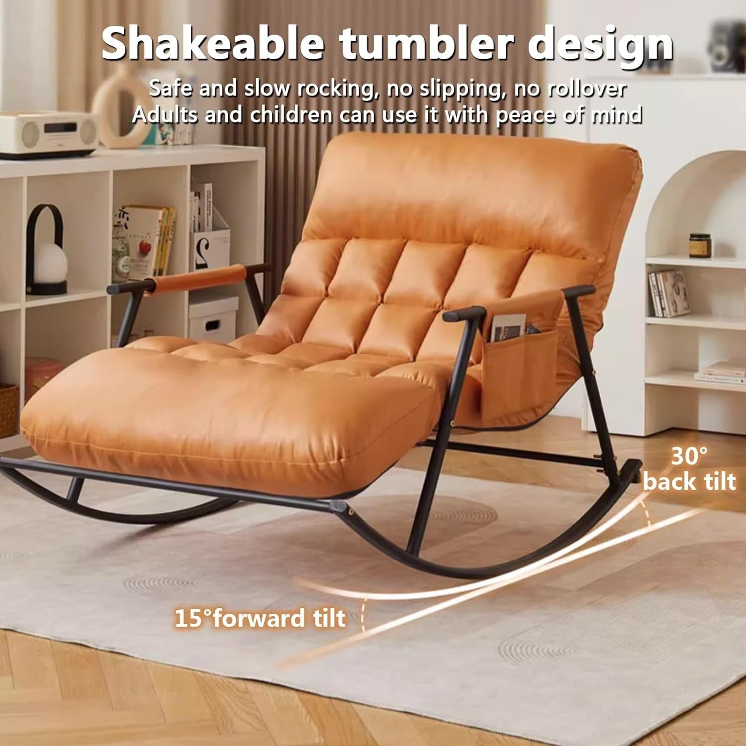 Ergonomic Indoor/Outdoor Rocking Lounge Chair with Cushion & Armrests - Orange