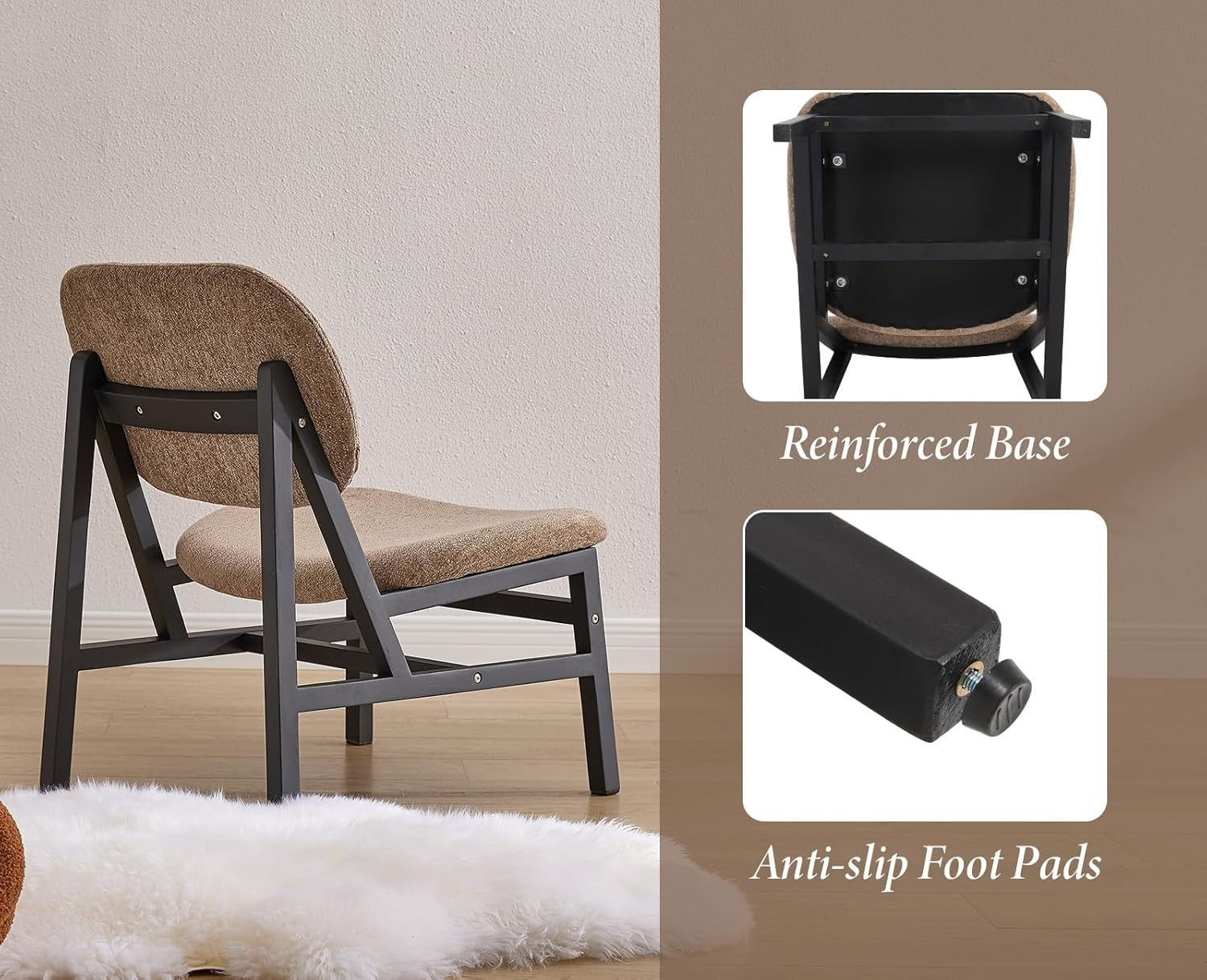 Retro Wooden Lounge Chair Chenille Fabric Armchair for Living Room Decor
