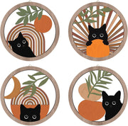 Boho Black Cat Wall Art 4pcs 10"x10" Farmhouse Hanging Decor