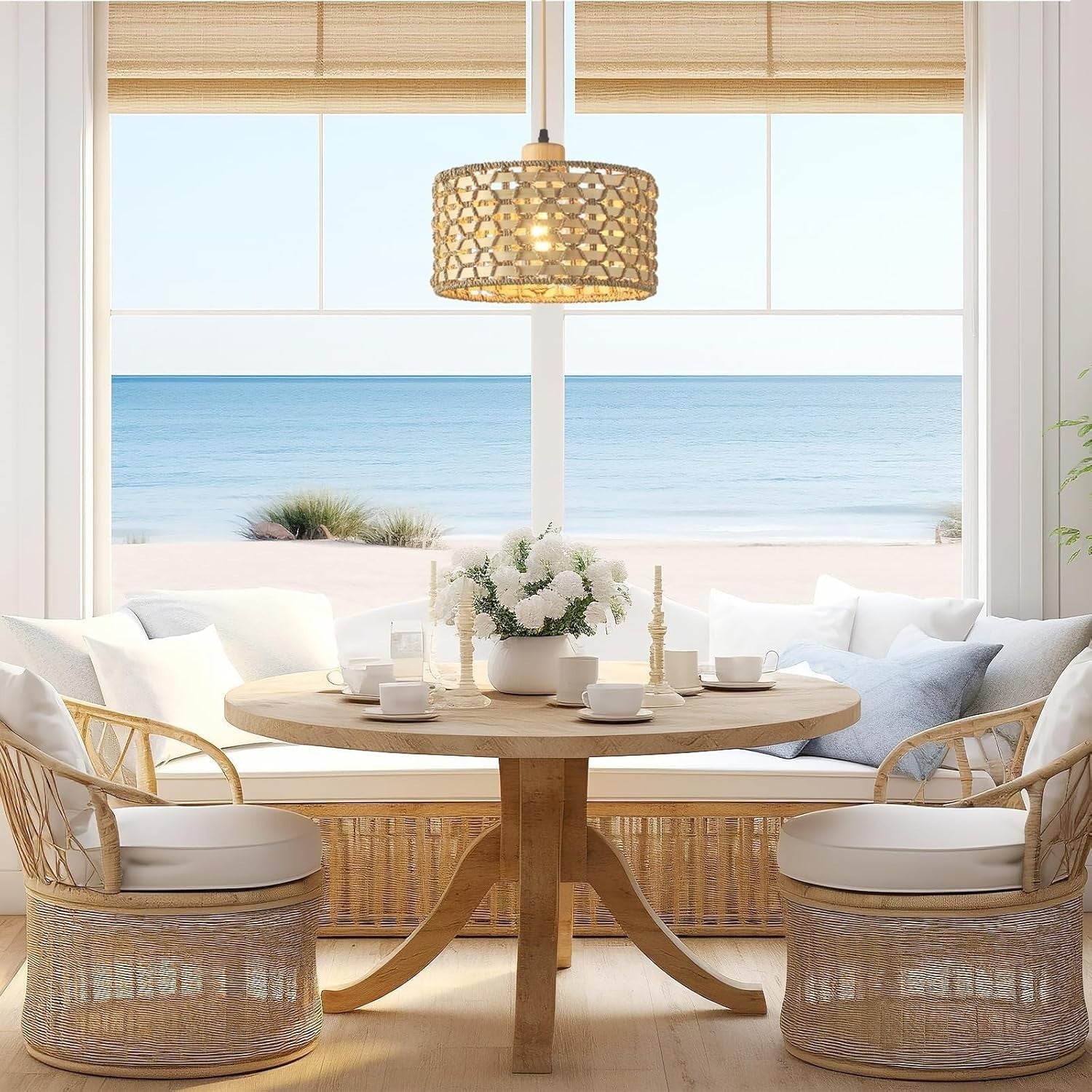 Rattan Pendant Light Shade 30cm Boho Woven Ceiling Lamp E27