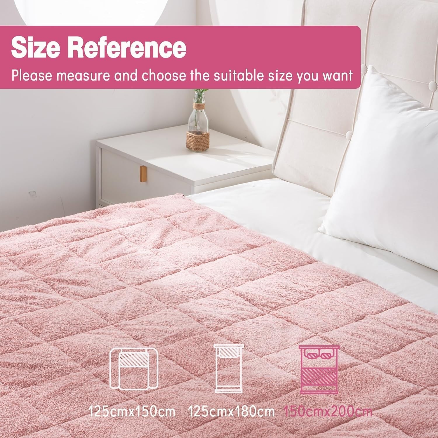 8kg Weighted Blanket, Blush Pink Teddy Fleece Quilted 150x200cm Anxiety Relief