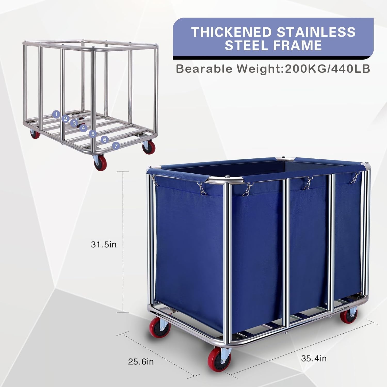 400L Commercial Laundry Cart with Wheels | Heavy Duty Steel Frame Blue Hamper