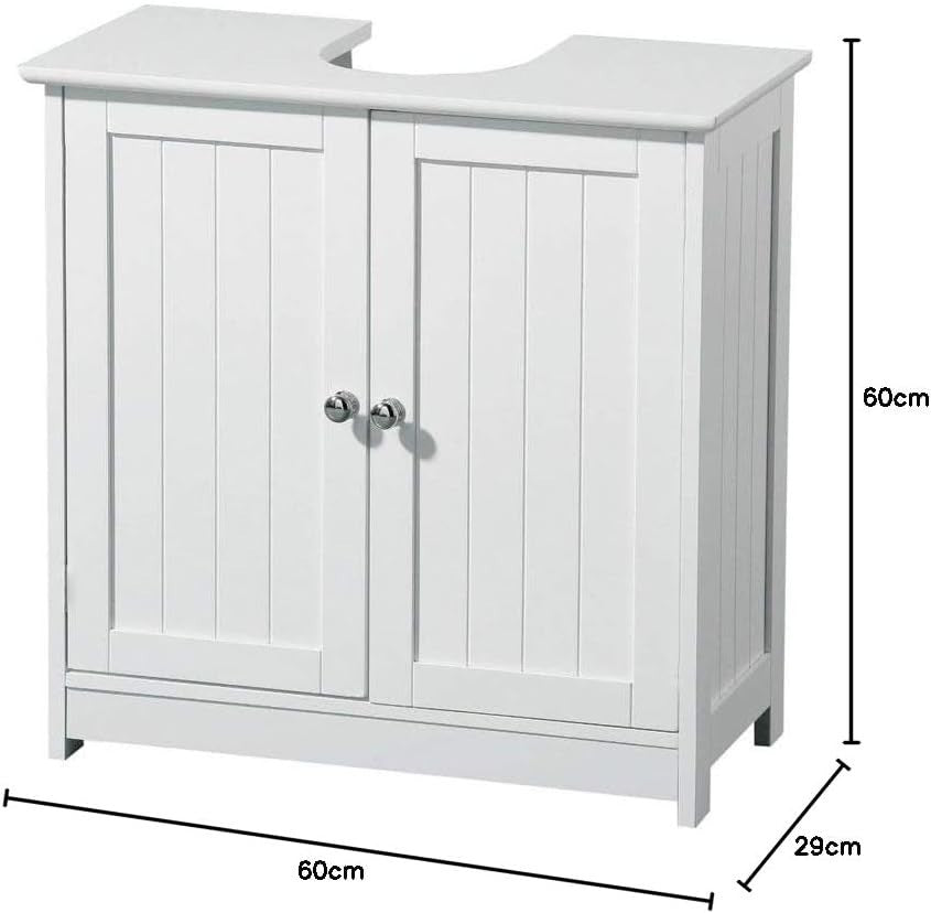 Under Sink Bathroom Cabinet 2 Door Storage Cupboard 60x29x60cm White