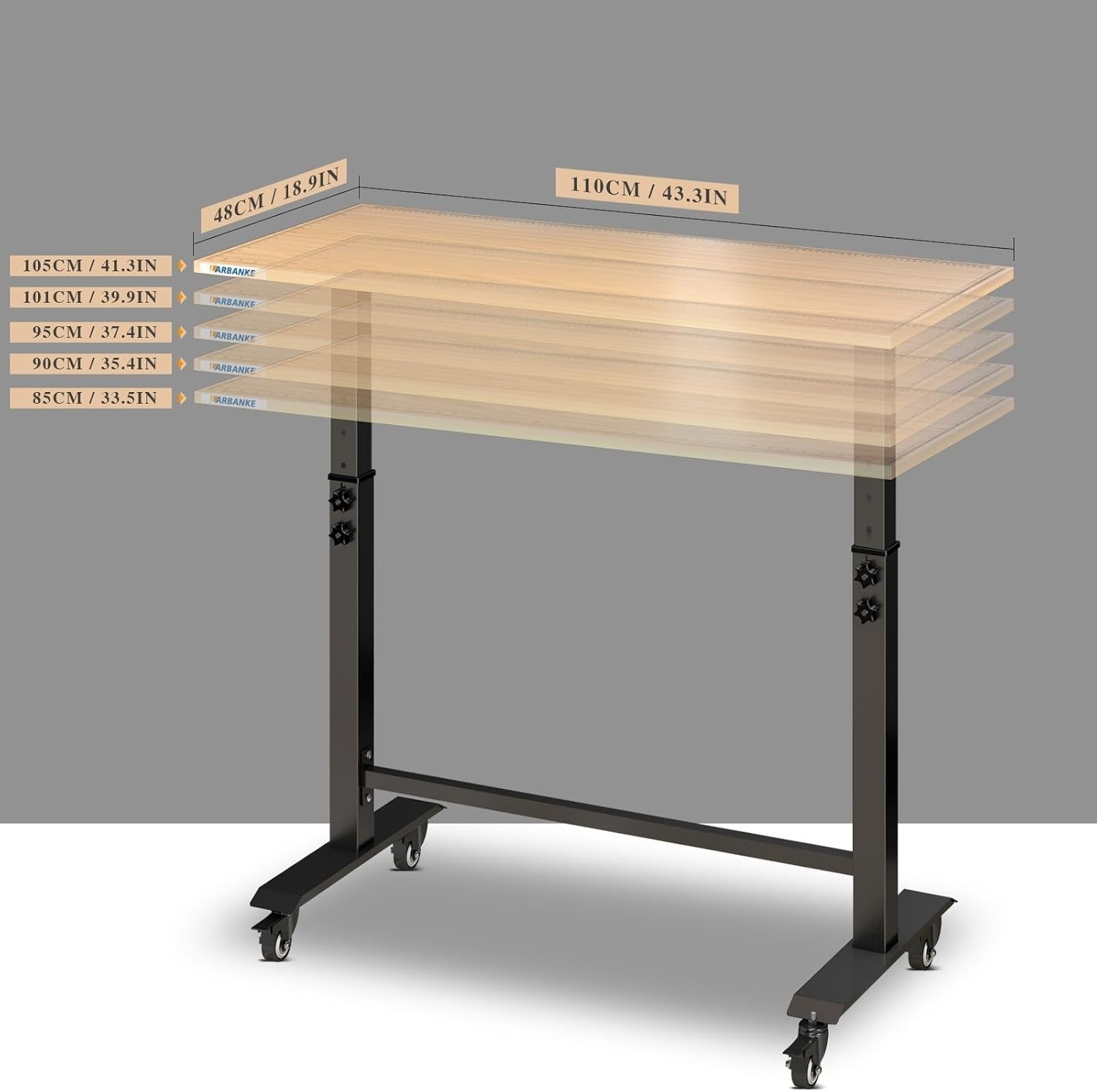 Adjustable Heavy Duty Workbench 800lb Rubberwood Top Wheels Scale Markings