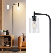 Tall Floor Lamp Industrial Black Seeded Glass E27 LED Modern Corner Light