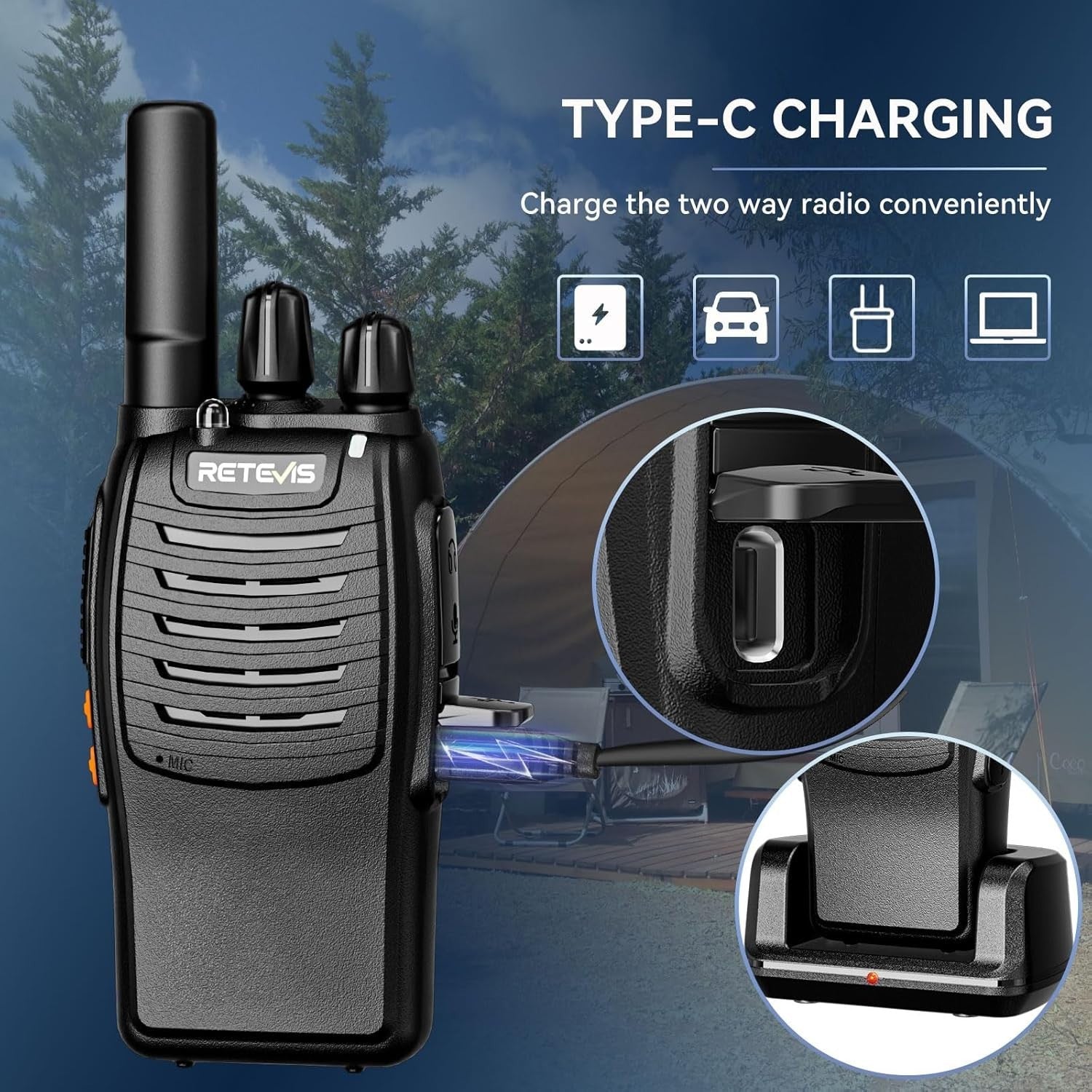 PMR446 Walkie Talkies 2 Pack USB-C VOX Flashlight Long Range Radio