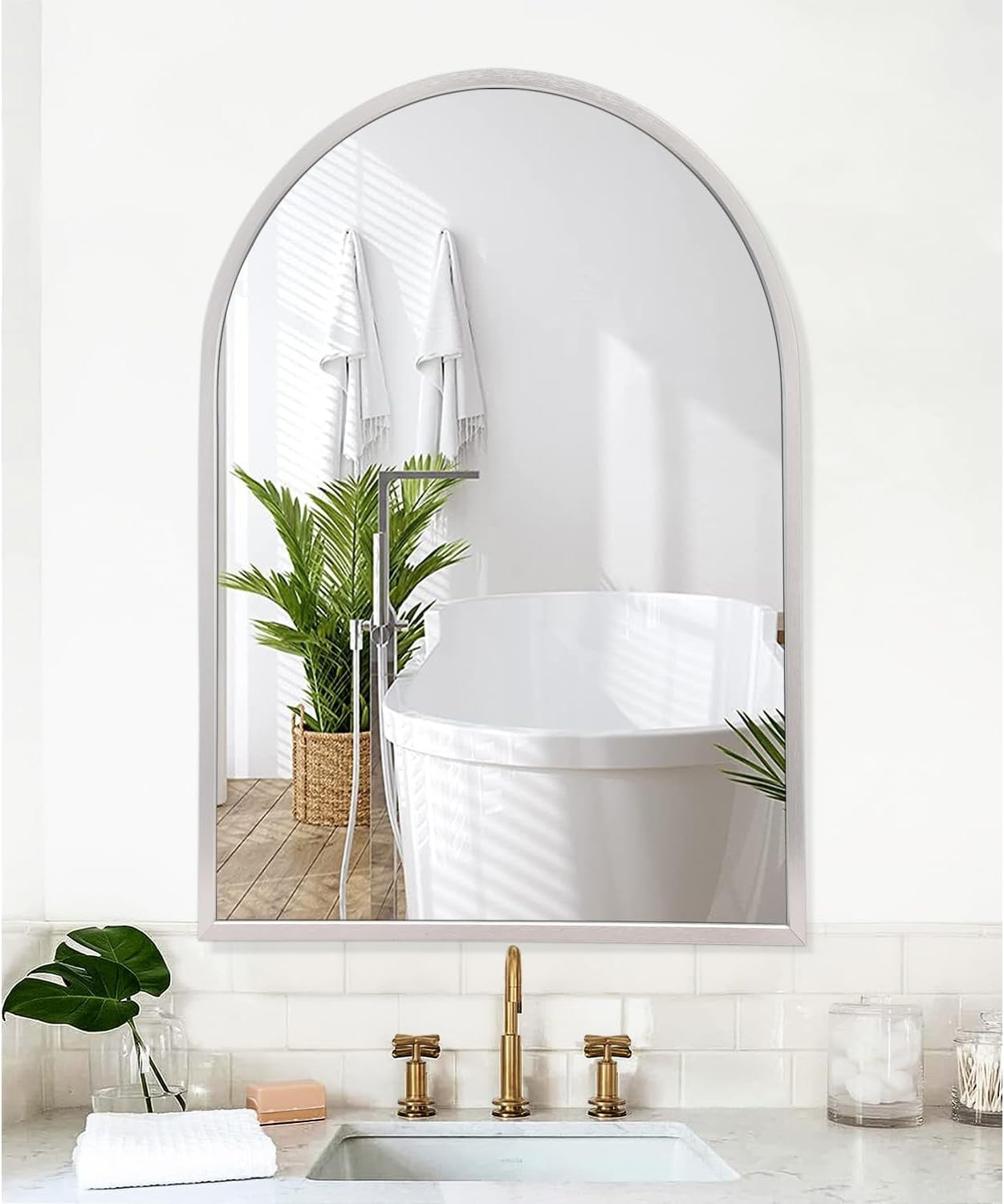 Arched Wall Mirror 70x50cm Silver Metal Frame | Vanity, Bedroom, Entryway