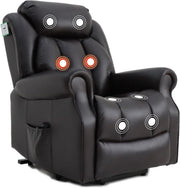Dual Motor Lift Recliner Chair Heat Massage Leather Riser Mobility Support Brown