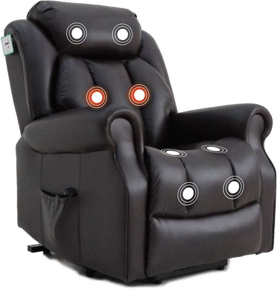 Dual Motor Lift Recliner Chair Heat Massage Leather Riser Mobility Support Brown