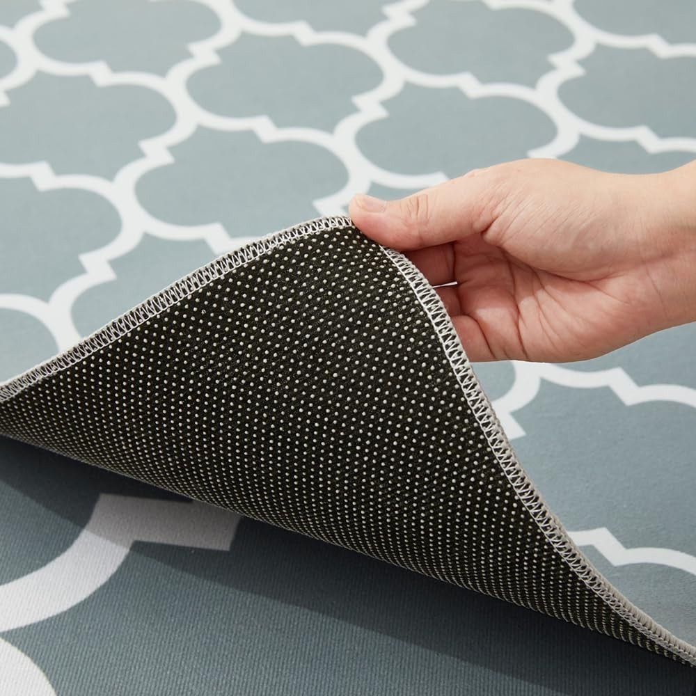 Blue Runner Rug 80x300cm Trellis Non-Slip Soft Hallway Carpet Modern Easy Clean