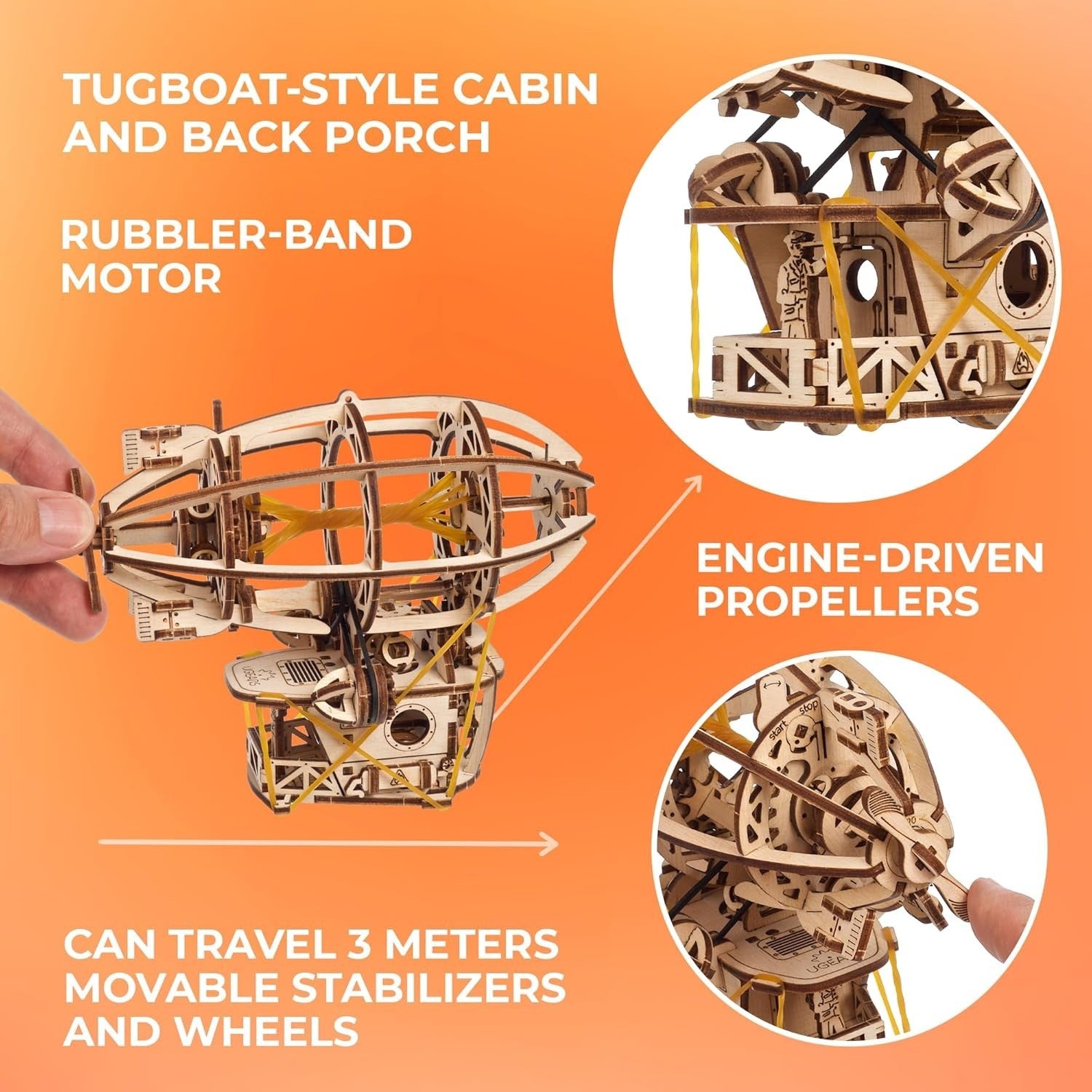 Wooden 3D Puzzle Airship Model with Moving Parts - Brain Teaser for Adults