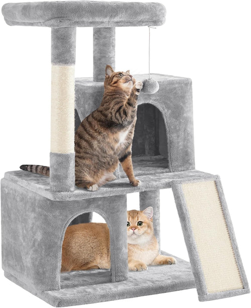 106cm Cat Tree Tower Multi Level Double Condo Scratching Post Light Grey