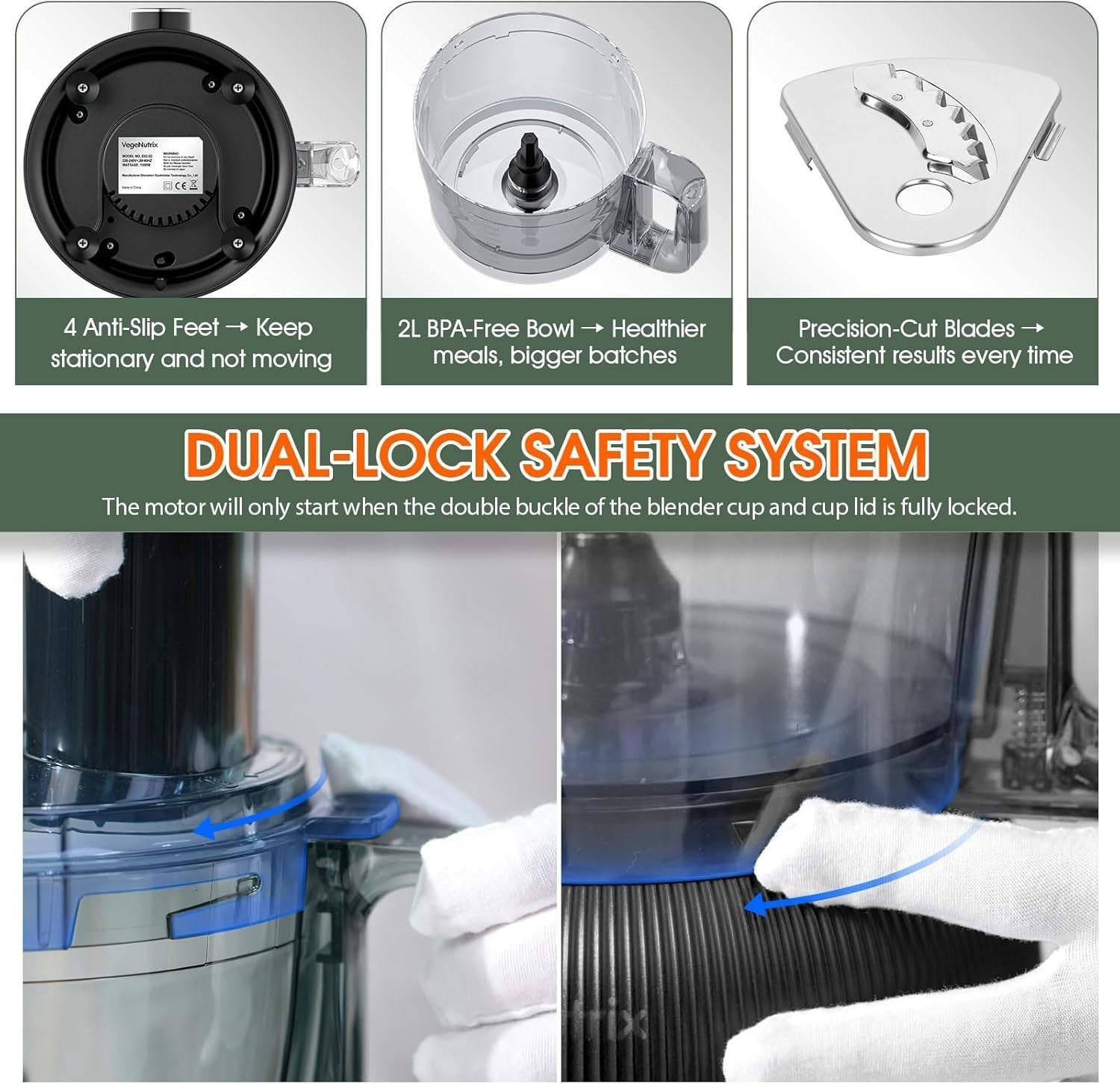 1500W Food Processor Blender Combo 2.5L Chopper 2L Glass Jug