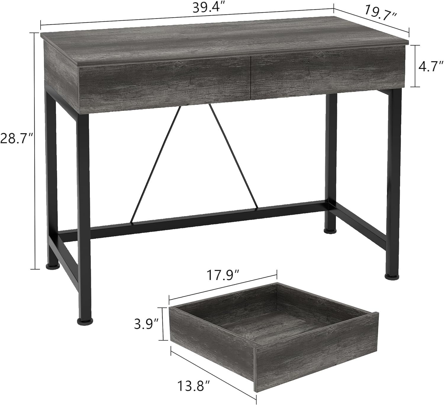 Modern Grey Oak Small Computer Desk 100cm with 2 Drawers & Storage