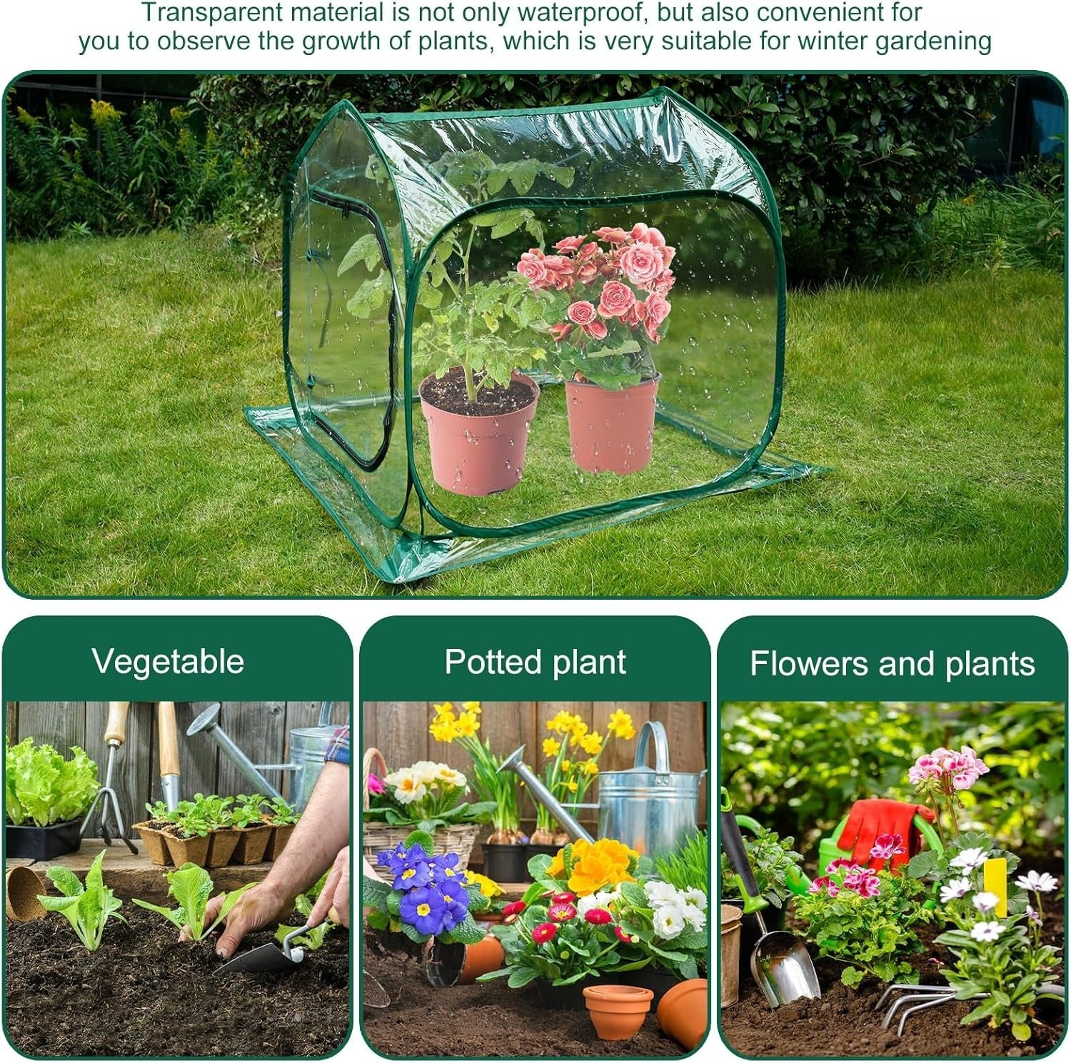 Mini Foldable PVC Greenhouse Tent 80x80x80cm Pop-Up Plant Cover Outdoor