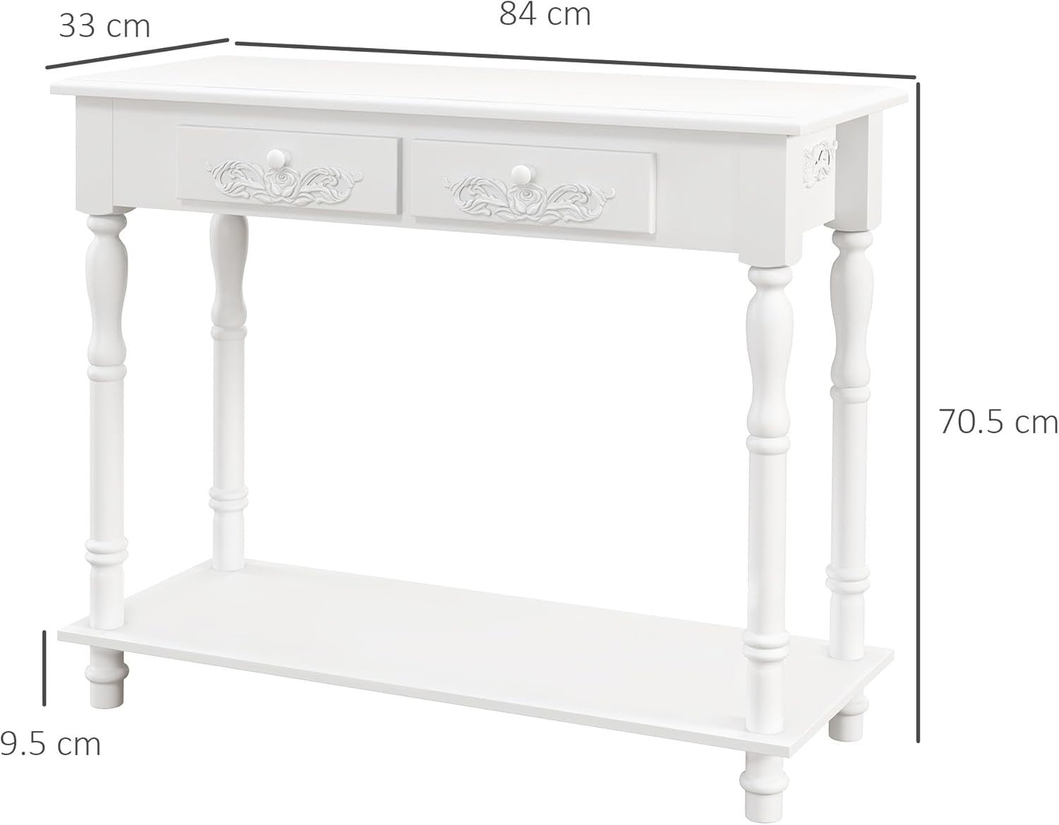 Modern White Console Table 2 Drawers with Shelf – Stylish Storage