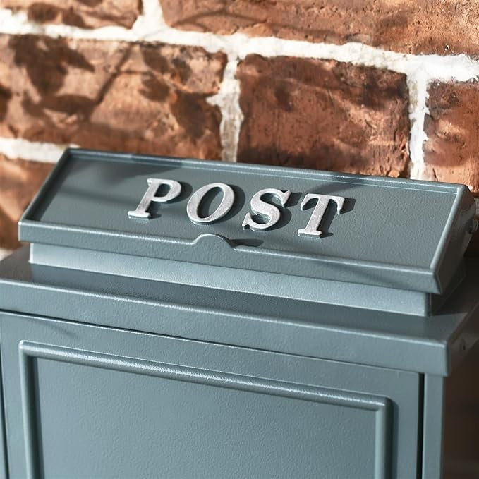 Secure Wall Mounted Post Box Grey Steel A4 Flap Lockable Outdoor Mailbox