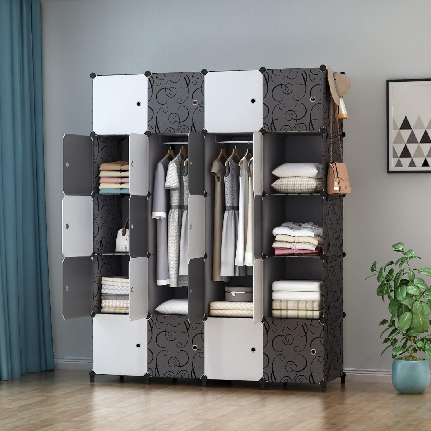 20 Cube Modular Wardrobe Closet Black & White Portable Storage Organizer