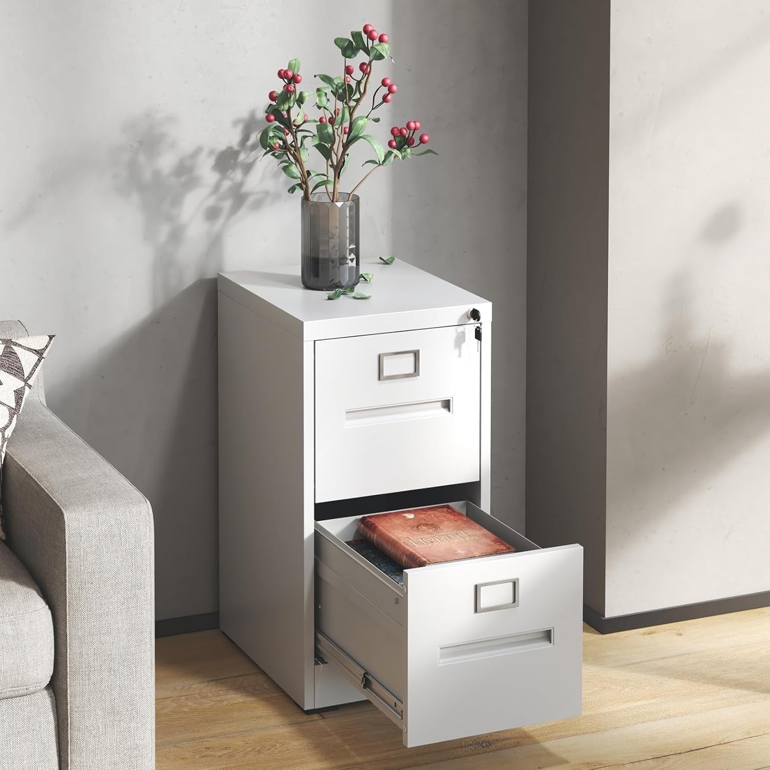 2 Drawer Metal Filing Cabinet Lockable Vertical HomeOffice Storage White