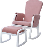 Luxury Pink Rocking Chair & Footstool Set with Suedette Fabric & Storage