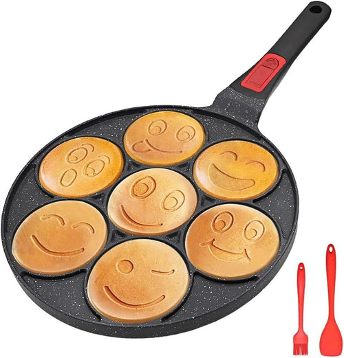 7-Hole Mini Pancake Pan Induction Non-Stick Crepe Mold Detachable Handle Black