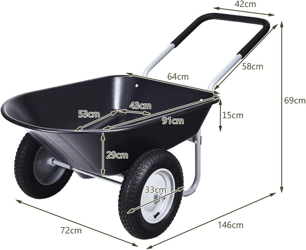 80L 2-Wheel Garden Wheelbarrow – Heavy Duty Steel Frame w/ 150kg Load Capacity