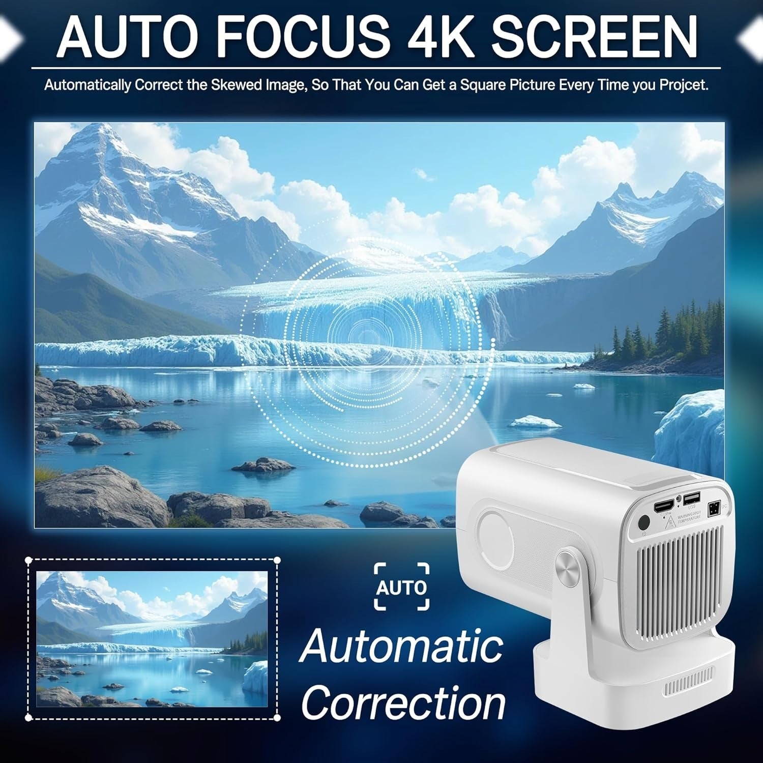 Smart Mini Projector WiFi 6 Bluetooth 4K Support Auto Focus 16000L