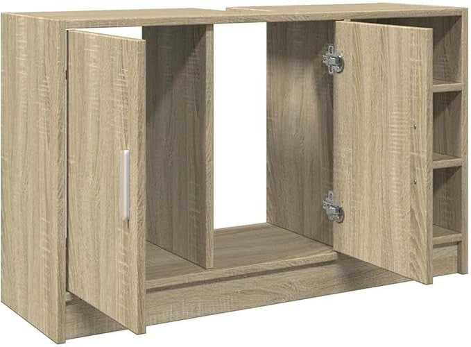 Sonoma Oak Bathroom Sink Cabinet 90cm Modern Storage Unit with Doors & Shelves