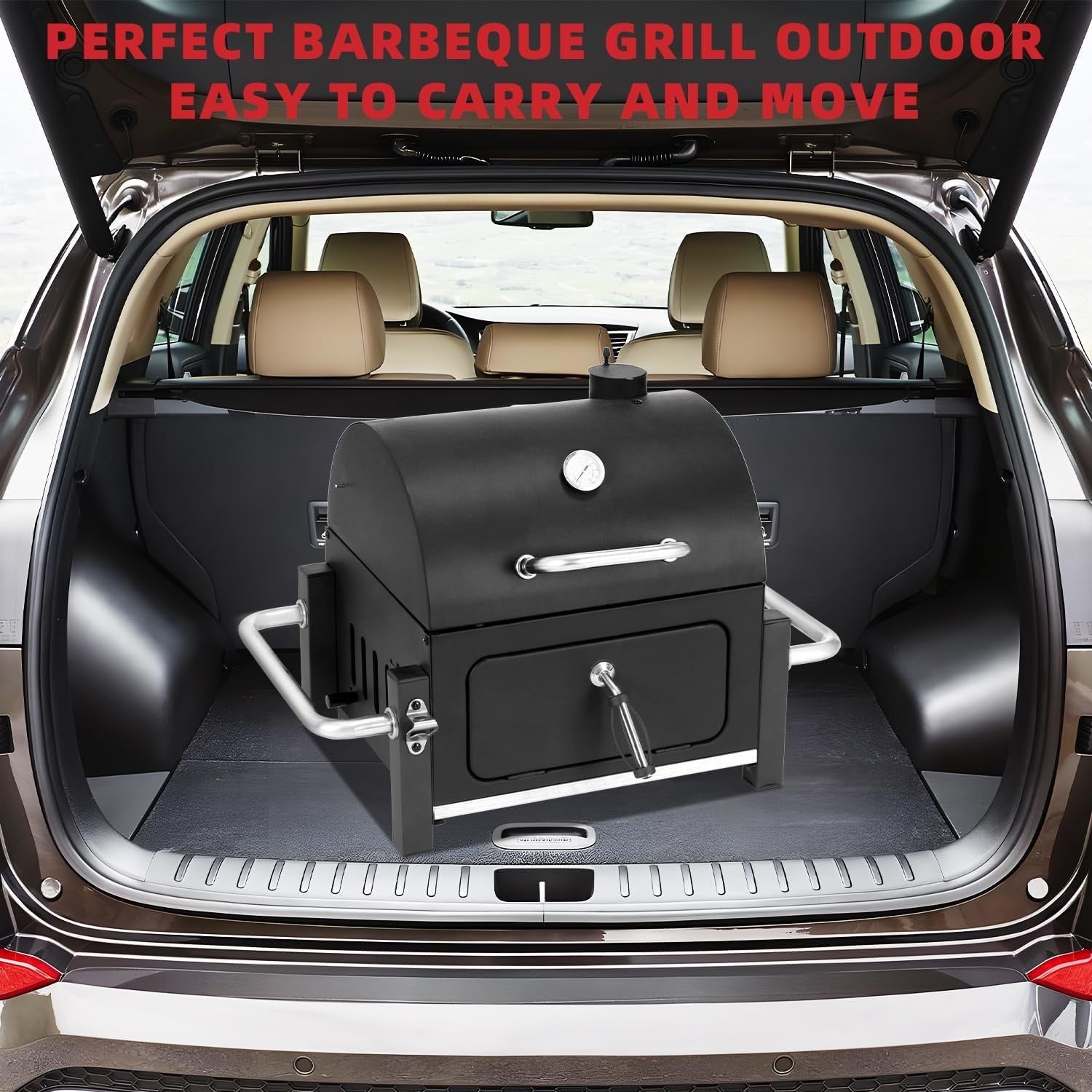Portable Charcoal BBQ Smoker Grill with Thermometer – Dual Height Adjustable