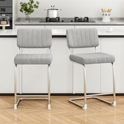 Grey Faux Leather Bar Stools Set of 2 Rectangular Metal Counter Chairs