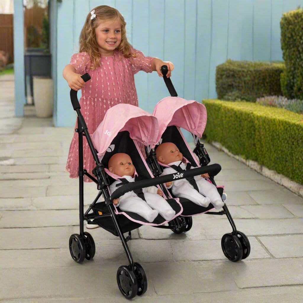 Twin Dolls Pushchair Toy Umbrella Fold, Double Buggy, Storage, Ages 3+
