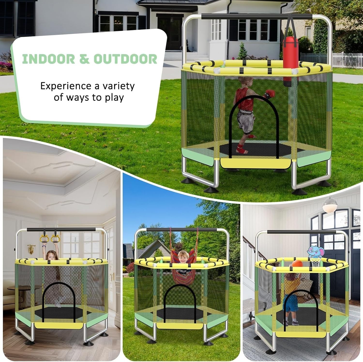 Kids Indoor Outdoor Rebounder Trampoline with Safety Net 60in Ages 3–8