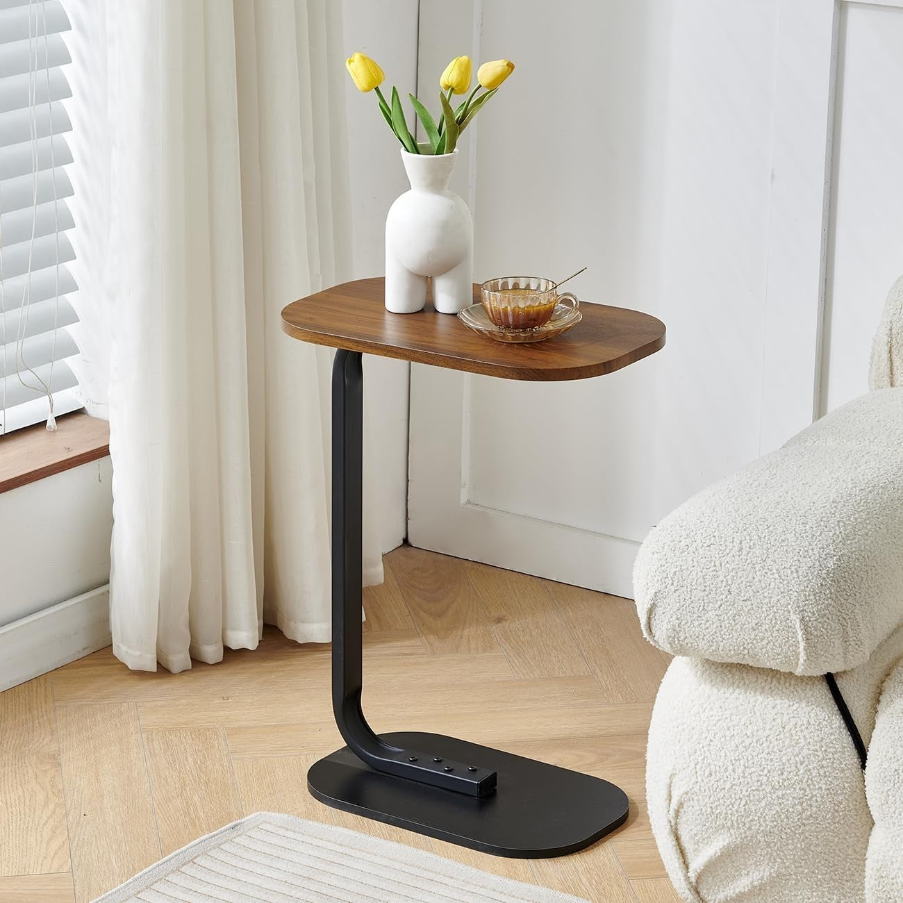 Brown #2 C-Shaped Round Edge Side Table Compact Sofa End Table Small Space