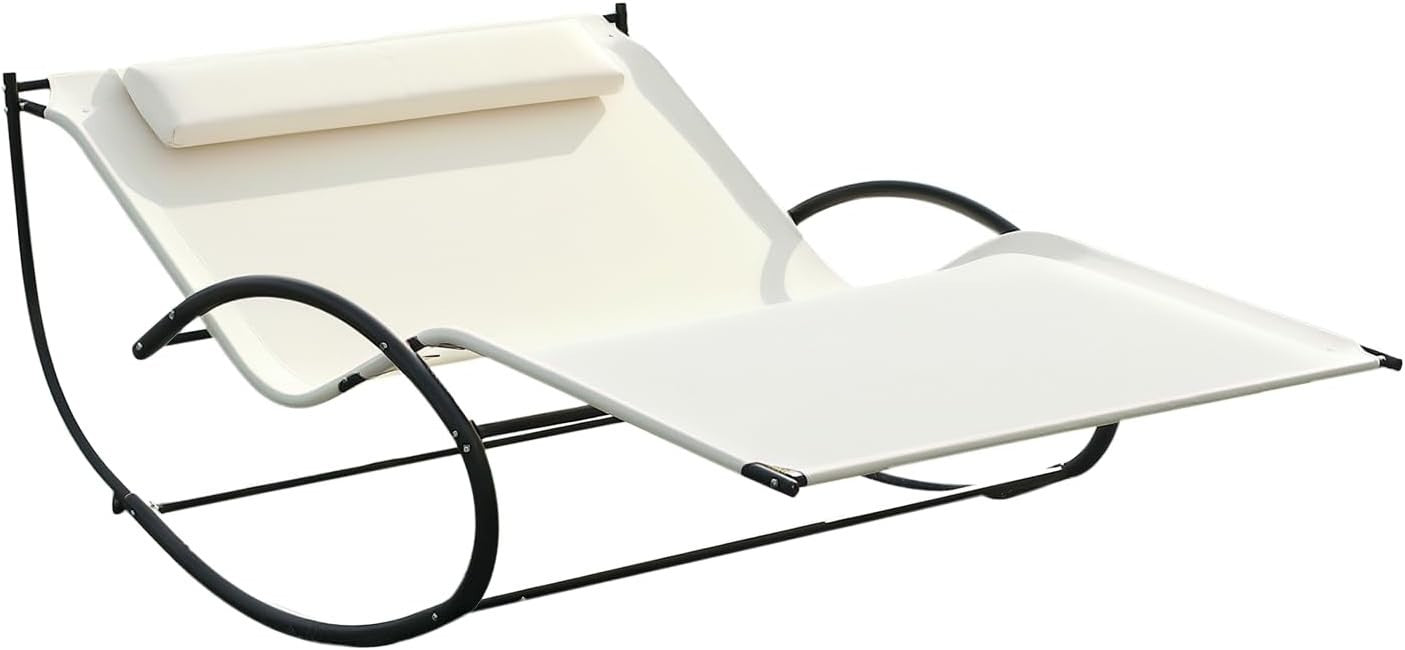 Rocking Double Sun Lounger for Garden – 2-Person Daybed with Pillow