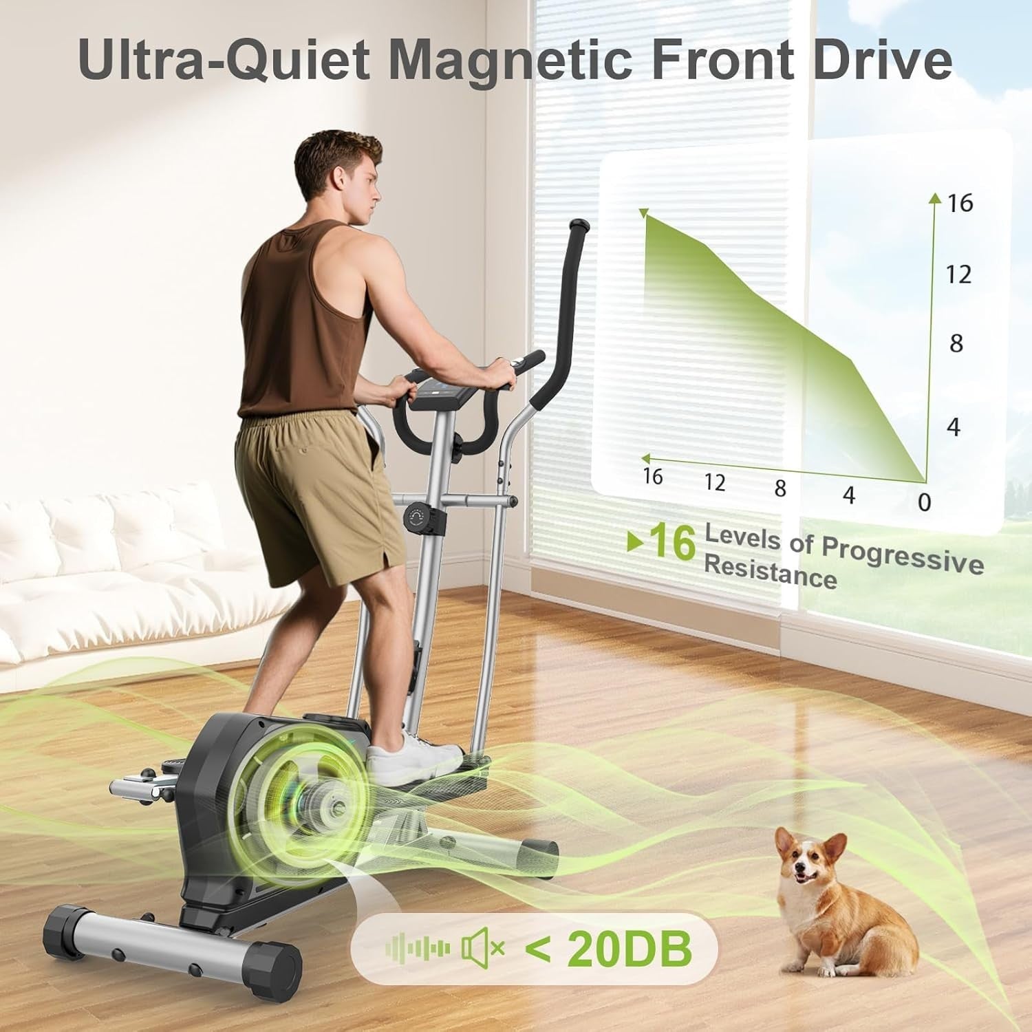 Quiet Magnetic Elliptical Cross Trainer 16-Level Resistance Home Gym Machine