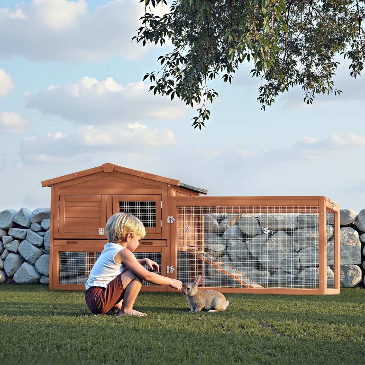 XXL Rabbit Hutch Outdoor with Run Elevated Wooden Bunny House Weatherproof