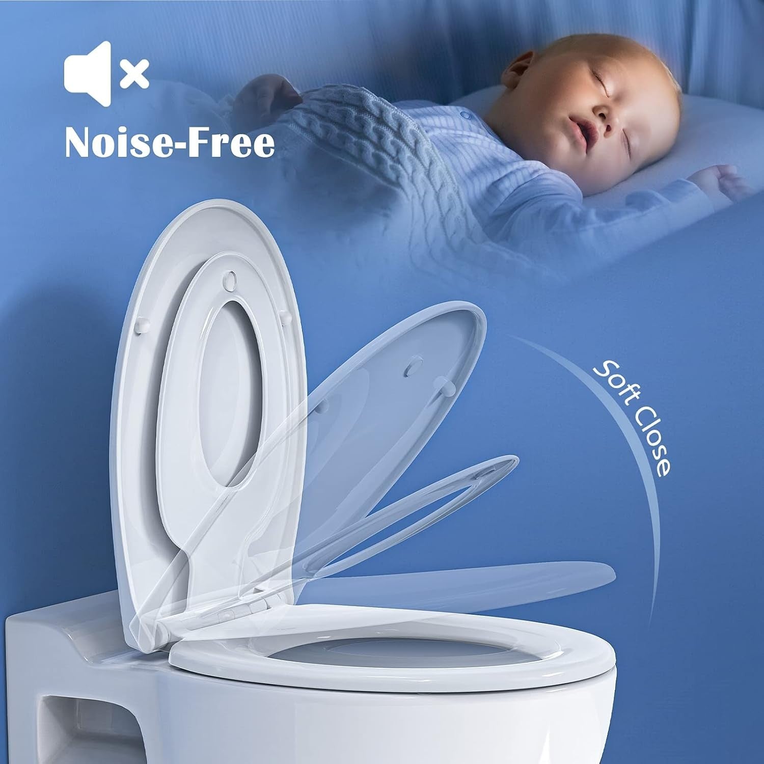 O Shape Soft Close Toilet Seat White Quick Release Family Child Seat 44.7x37cm