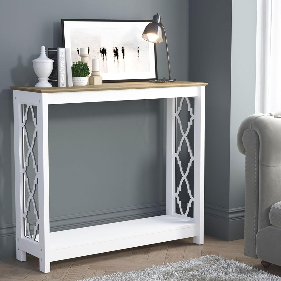 Console Table White Oak Modern Hallway Shelf Unit Slim Storage 90cm