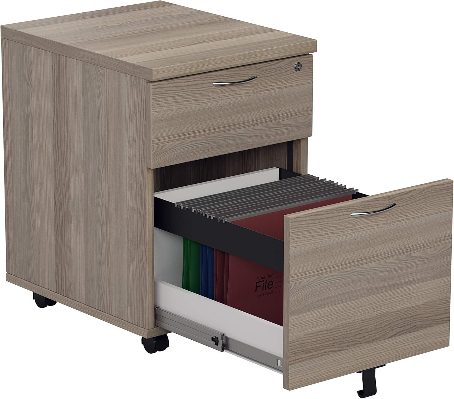 Lockable 2 Drawer Mobile Filing Cabinet Pedestal Office Storage Grey Oak