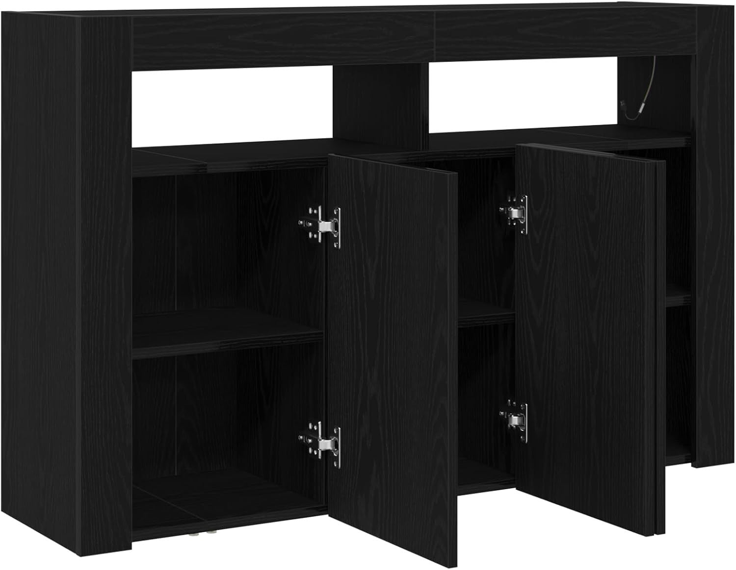 Modern Black Oak Sideboard Cabinet with LED Lighting, 3 Doors & 8 Compartments