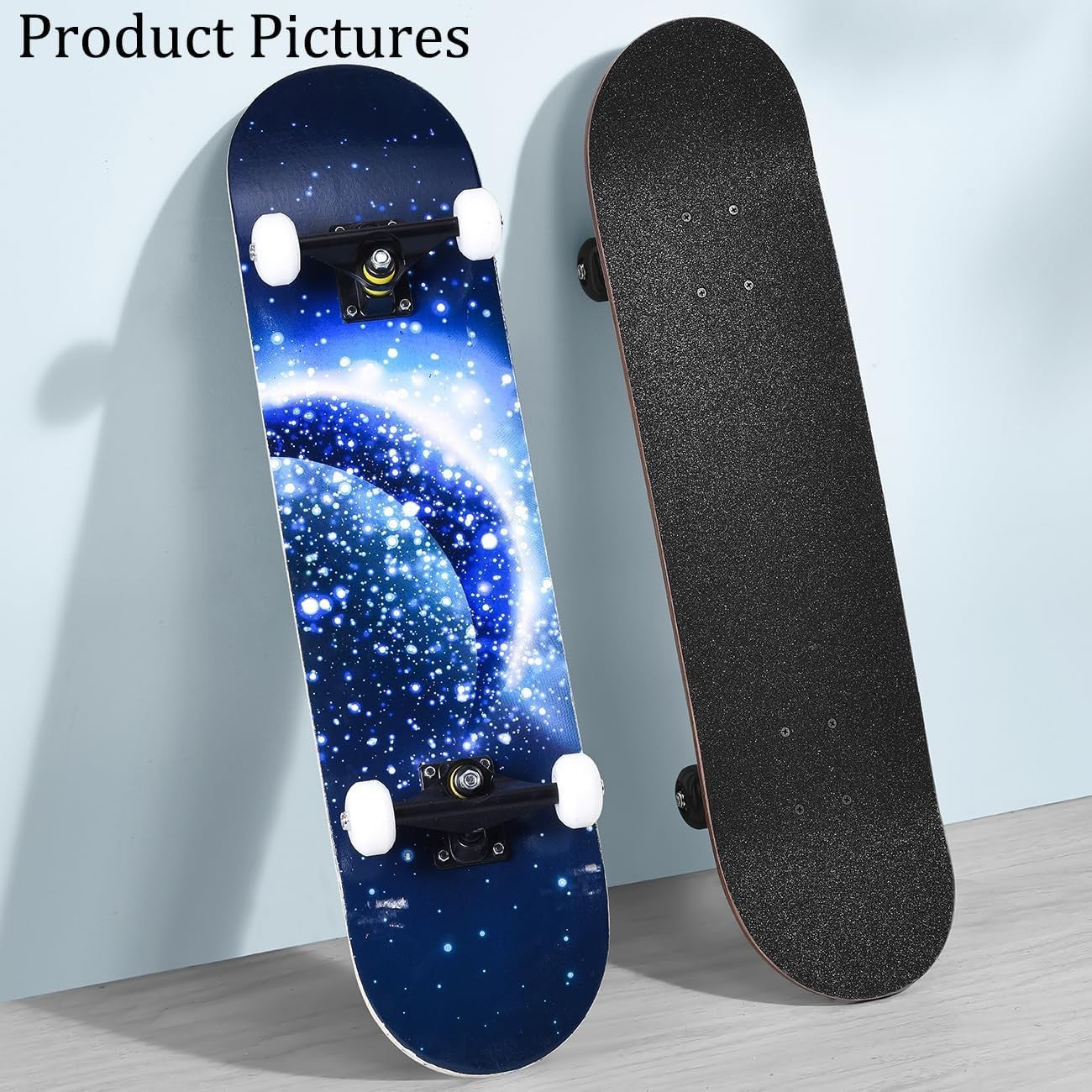 31" Double Kick Maple Skateboard Beginners Kids Adults w/ T-Tool Blue Moon Deck