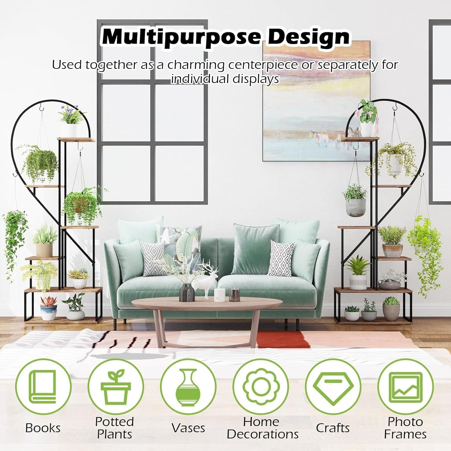 6 Tier Tall Metal Plant Stand Indoor Outdoor Heart Shape Flower Shelf