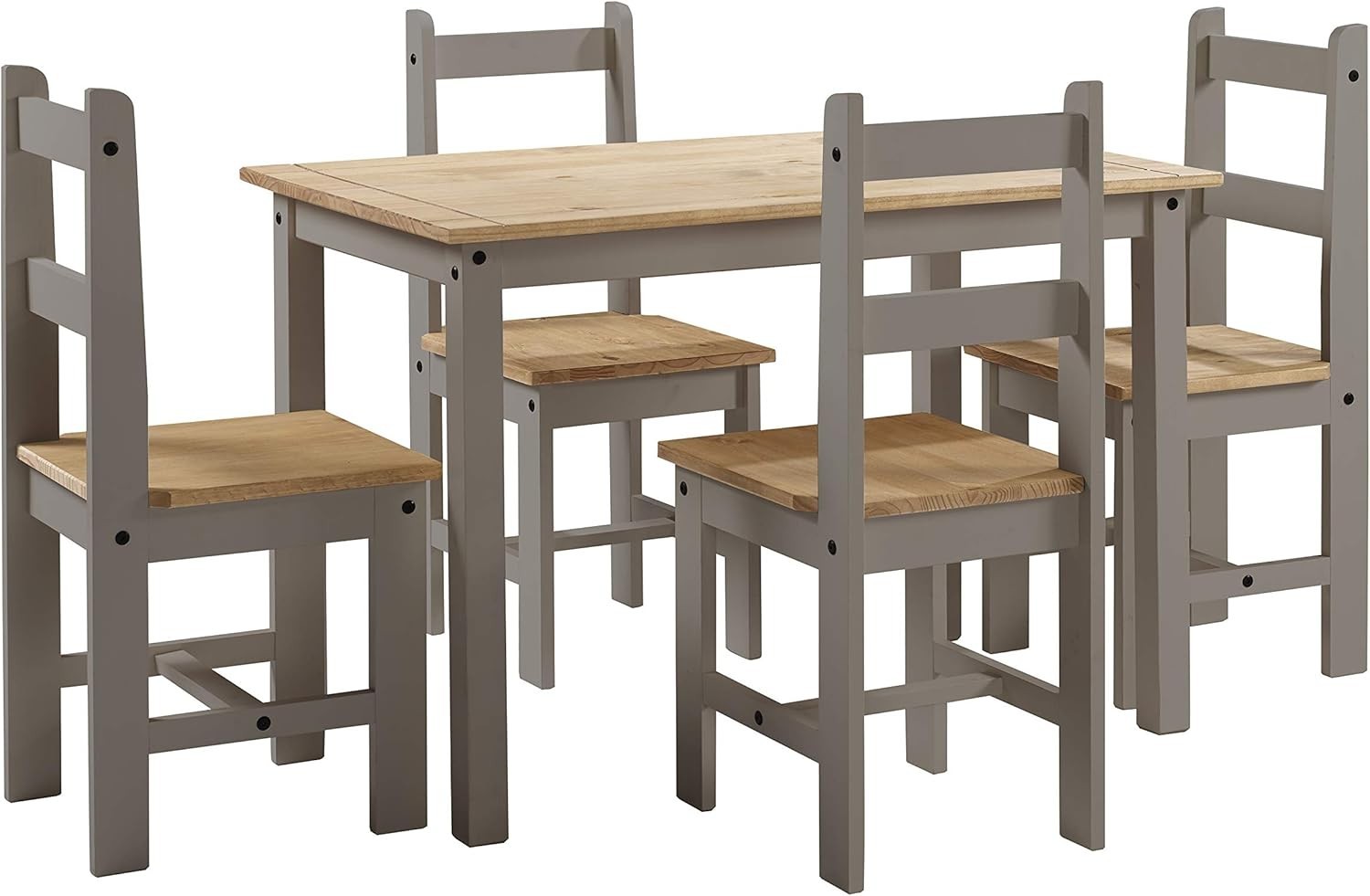 Dining Table Set with 4 Chairs & Bench Grey Oak Wax Finish for Small Spaces