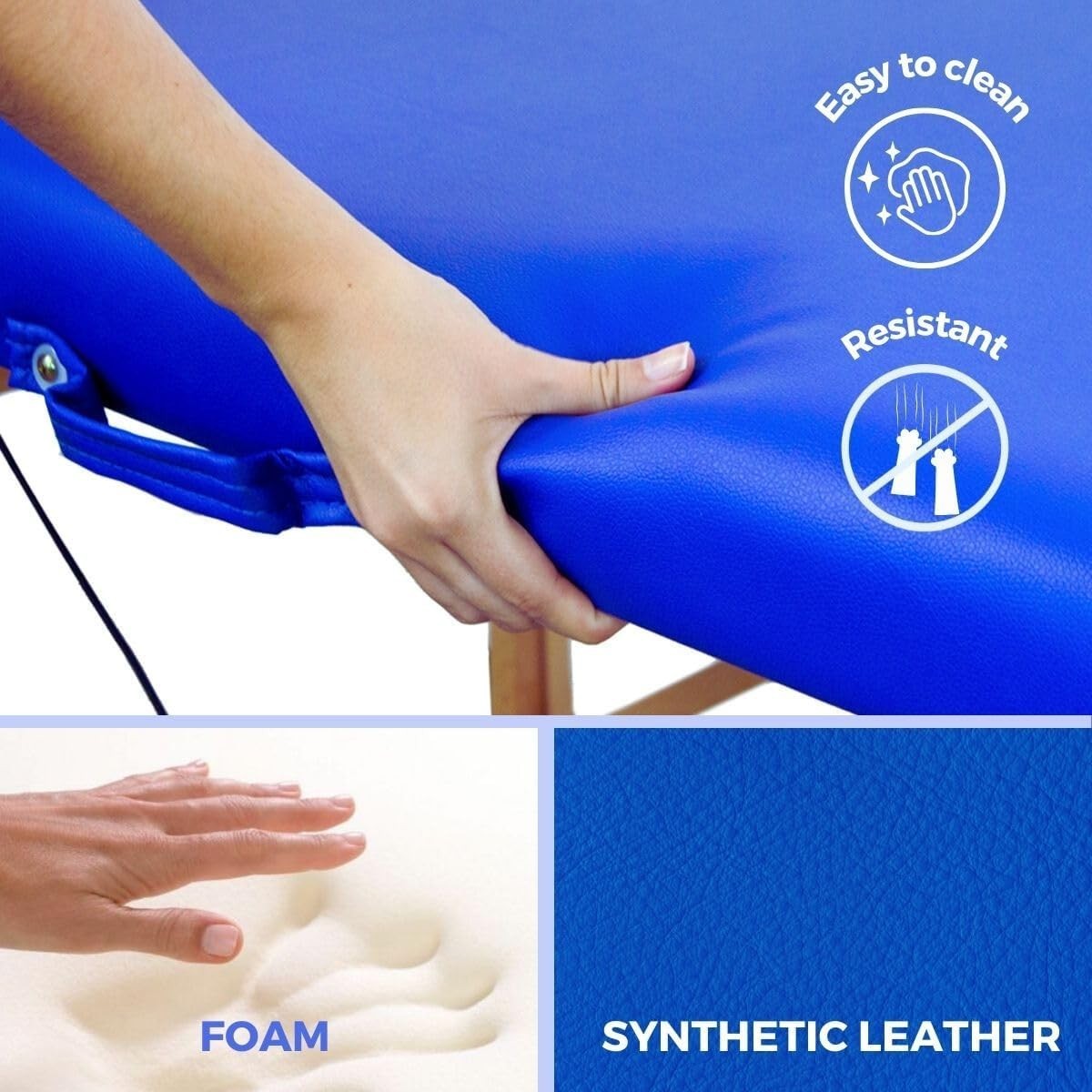 Portable Wooden Massage Table 2-Section Adjustable Therapy Bed Blue