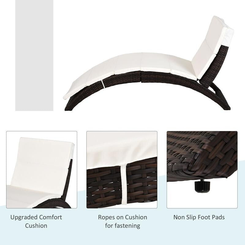 Rattan Sun Lounger Recliner Chair Foldable Garden Bed with Cushion Outdoor
